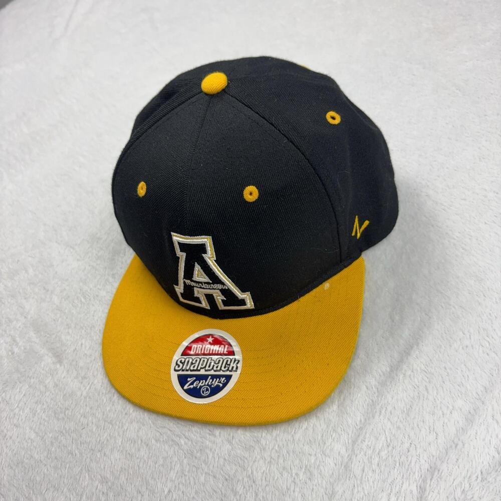 Zephyr App State Hat Cap Snap Back Mens One Size Black Gold Embroidered